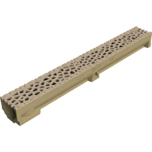 Caniveau béton polymère H95mm avec grille Voronoï fonte citrine - Self 100 ACO