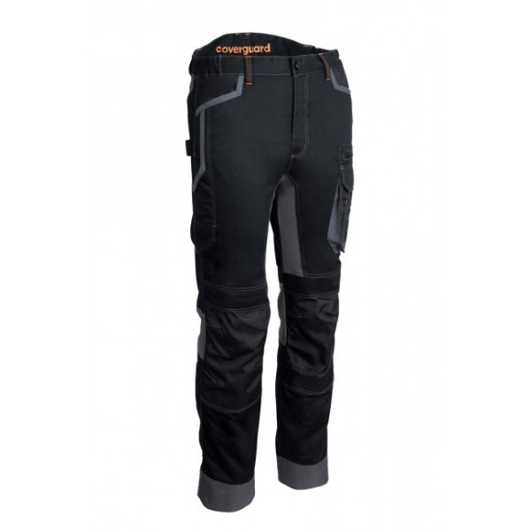 Pantalon de travail renforcé stretch multipoches BARU noir et orange Coverguard