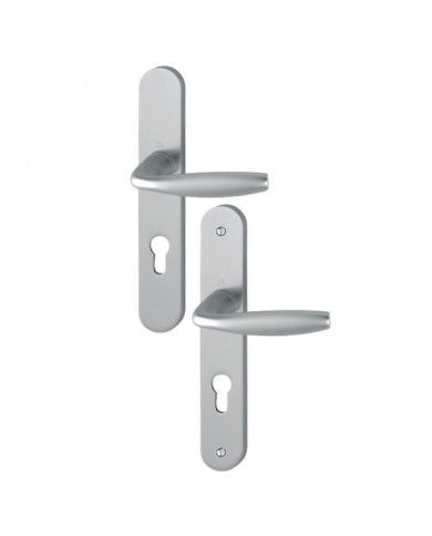 Poignées de porte sur plaques -195mm -aluminium aspect inox -New York HOPPE