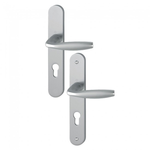 Poignées de porte sur plaques -195mm -aluminium aspect inox -New York HOPPE