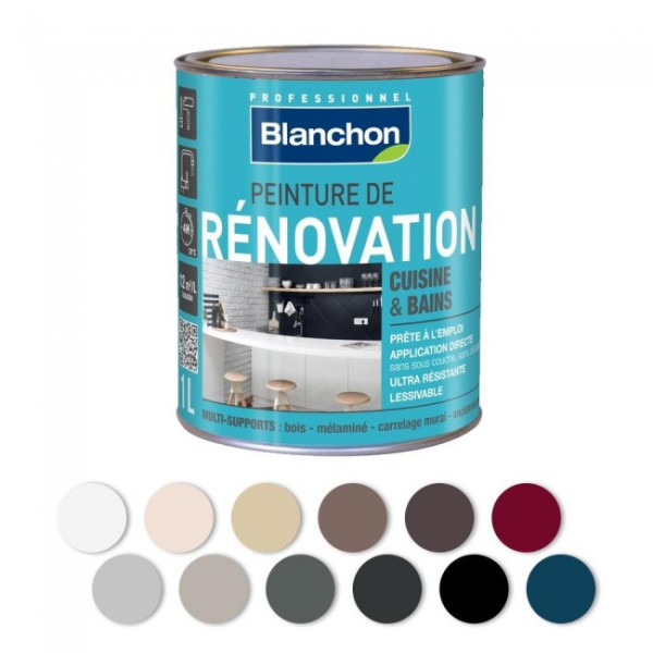 Peinture de rénovation cuisine et bains - Anthracite 0,5L BLANCHON