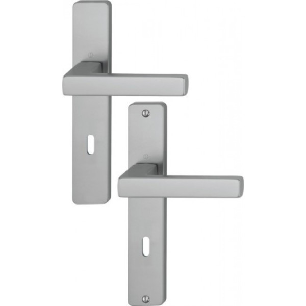Poignées de porte sur plaques - 195 mm - alum - aspect inox - Toulon HOPPE