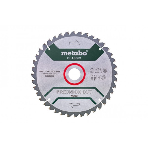 Lame carbure scie à onglet precision cut wood-classic 216x30-Z40 WZ 5° nég. METABO