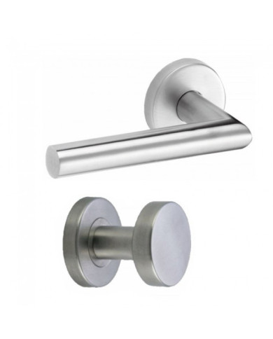 Poignées de porte palière droites sur rosaces rondes Linox inox brossé VACHETTE