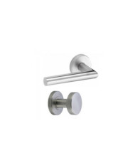 Poignées de porte palière droites sur rosaces rondes Linox inox brossé VACHETTE
