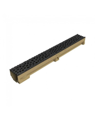 Caniveau béton polymère H95mm avec grille fonte noire Voronoï - Self 100 ACO