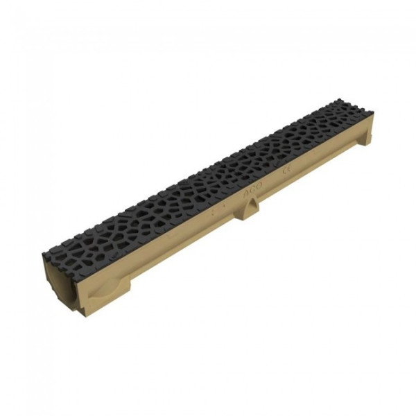 Caniveau béton polymère H95mm avec grille fonte noire Voronoï - Self 100 ACO