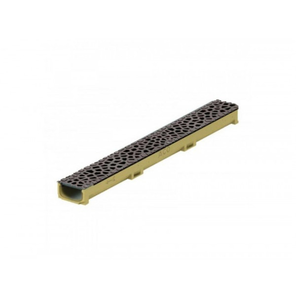Caniveau béton polymère H55mm avec grille fonte noire Voronoï - Self 100 ACO