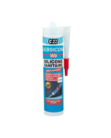 Mastic sanitaire W3 - silicone acétique - traité fongicide - 280 ml GEB