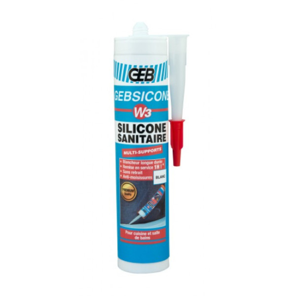 Mastic sanitaire W3 - silicone acétique - traité fongicide - 280 ml GEB