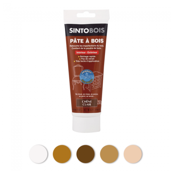 Pâte à bois à l'eau Sinto - rebouche imperfections et fissures - 250 g SINTO