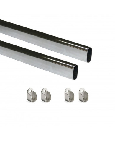 Tube de penderie ovale 30 x 15mm - acier chromé - avec supports - par 2 EMUCA