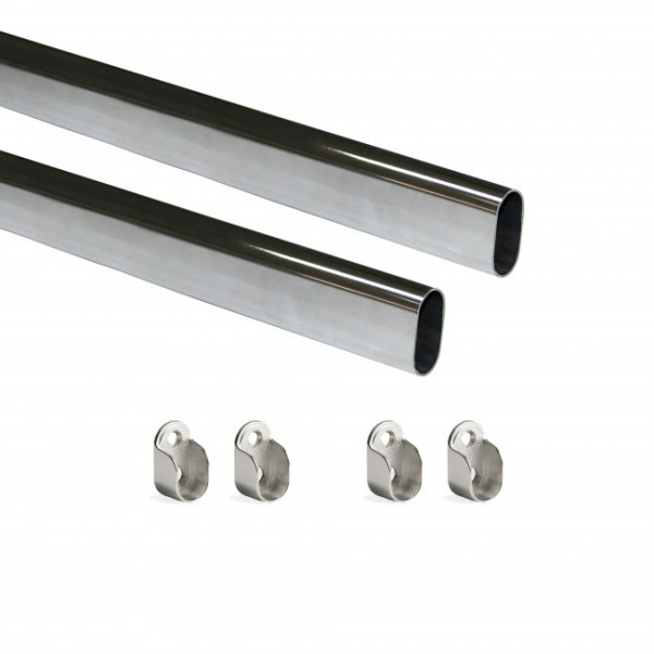 Tube de penderie ovale 30 x 15mm - acier chromé - avec supports - par 2 EMUCA