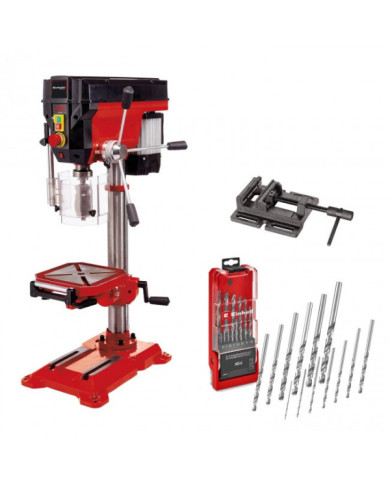 Pack perceuse à colonne 750W + étau + coffret de forets à métaux EINHELL