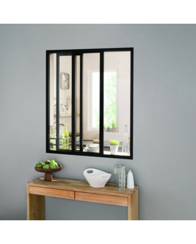 Verrière intérieure coulissante 3 carreaux 108 x 93,2 cm noir Kit Atelier