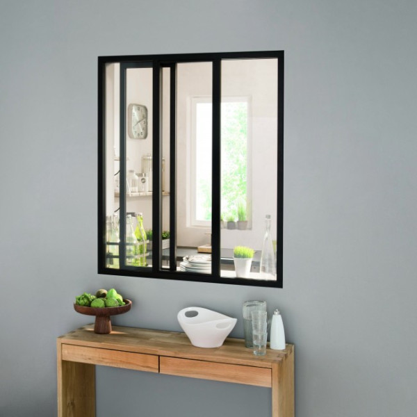 Verrière intérieure coulissante 3 carreaux 108 x 93,2 cm noir Kit Atelier